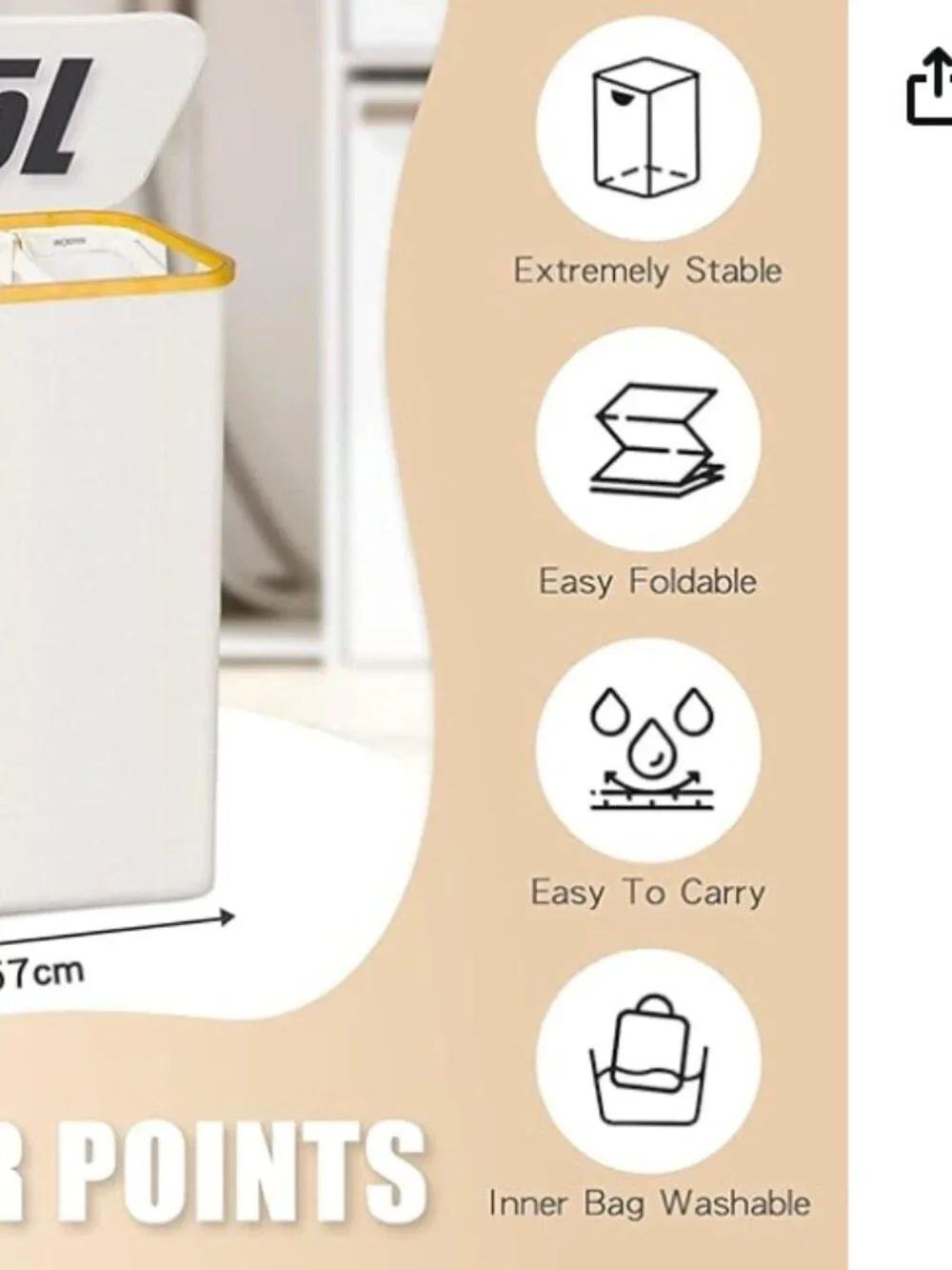 Large 3 Section Laundry Basket